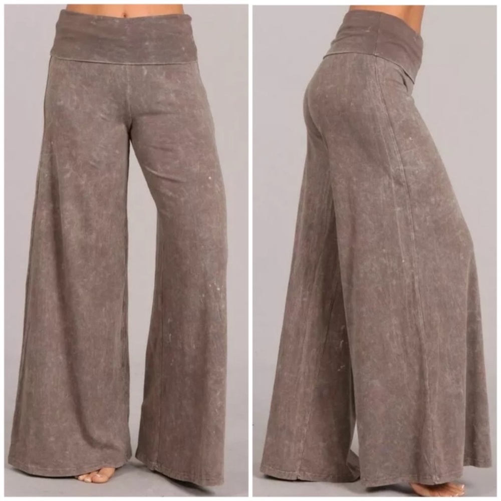 SOLD OUT Desert Taupe Mineral Wash Wide Leg High Waist Palazzo Boho Casual - Picture 1 of 6